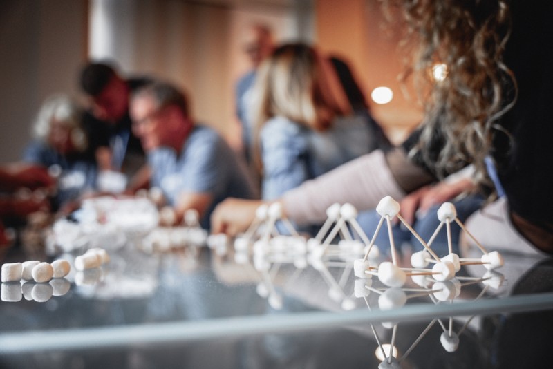 grup de oameni implicati in activitati de team building